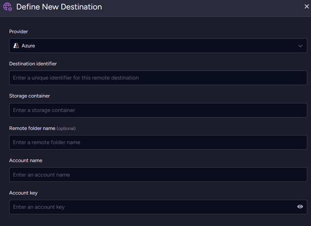 Azure Blob Storage remote attachments configuration form in RavenDB Studio
