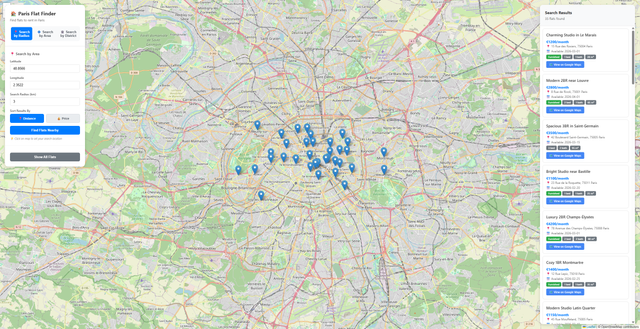 Flat Finder demo application initial view after startup