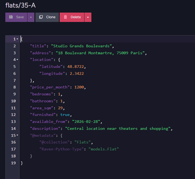 Flat document detail showing coordinates and distance metadata