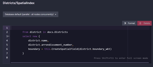 Districts_SpatialIndex definition with boundary field for spatial indexing