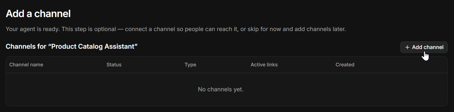 The Add a channel stage