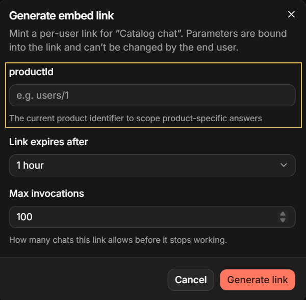 An agent parameter in the dialog