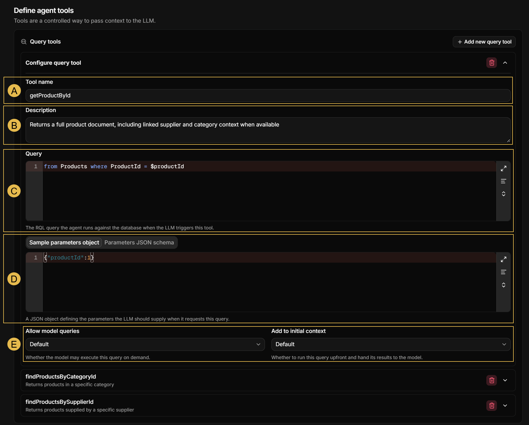Configure query tool