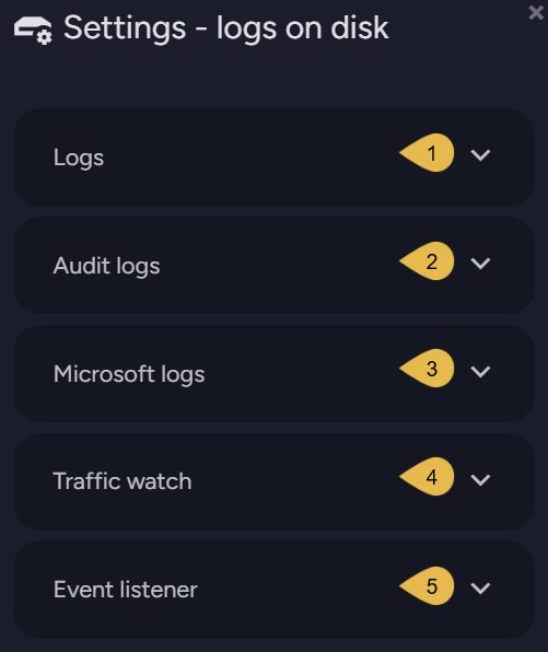 Settings - logs on disk