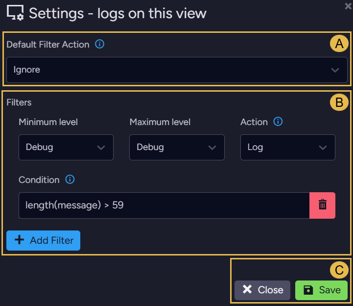 Settings - logs on this view