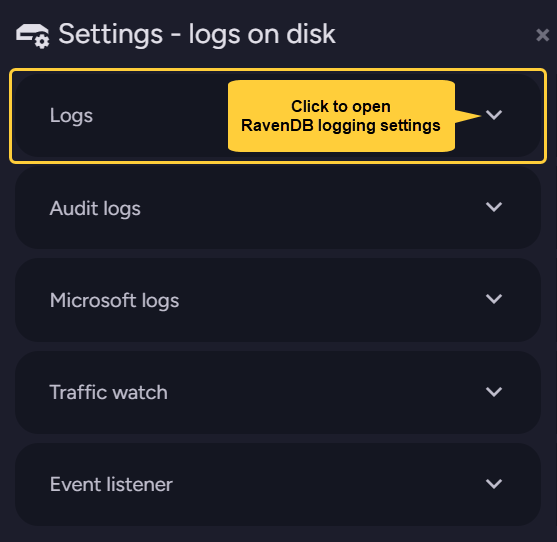Logs on disk - Select logging target to set