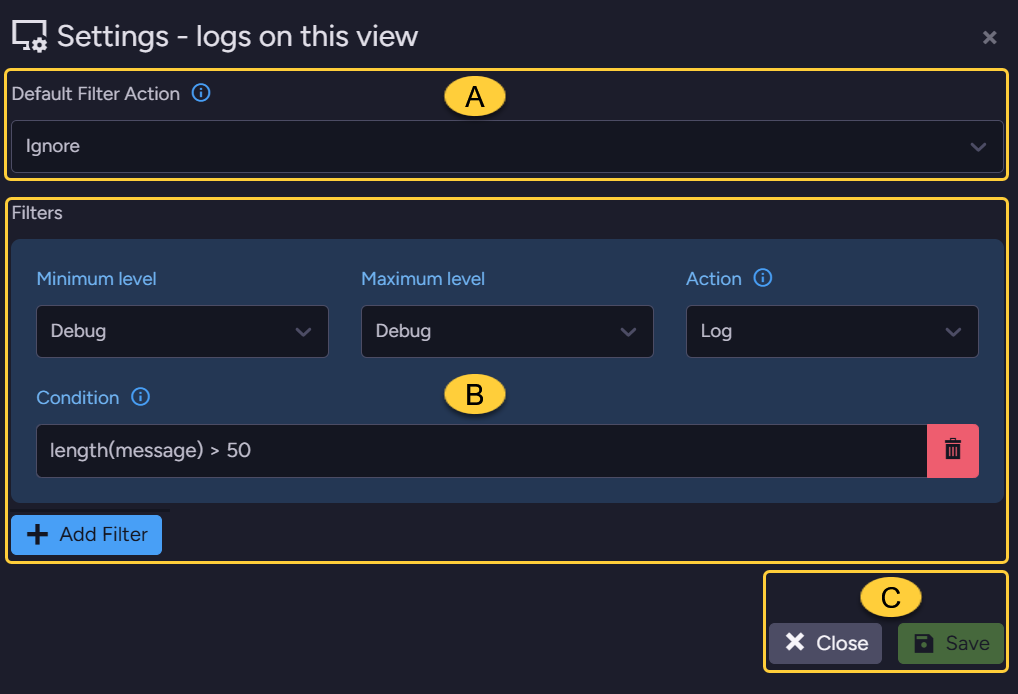 Logs on this view - Settings