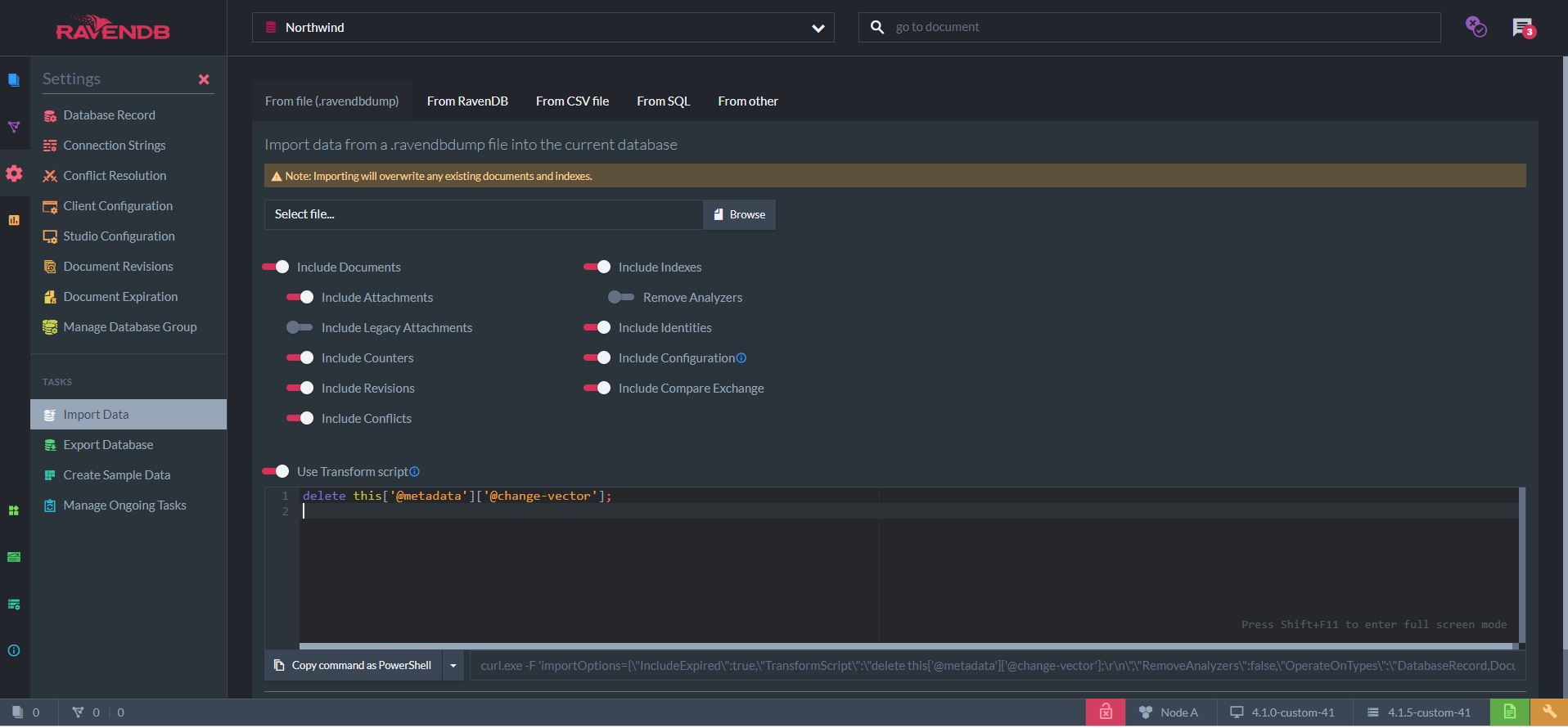Figure 1. Advanced import options