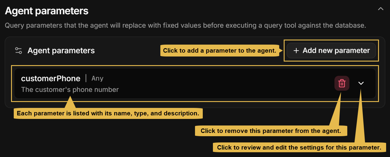 Agent parameters