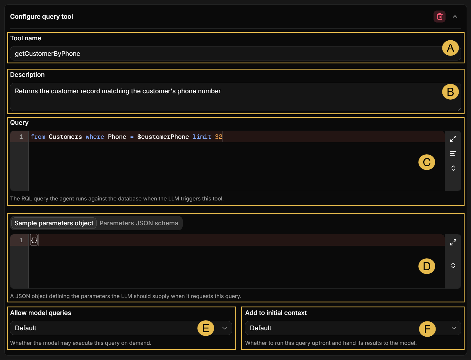 Configure query tool