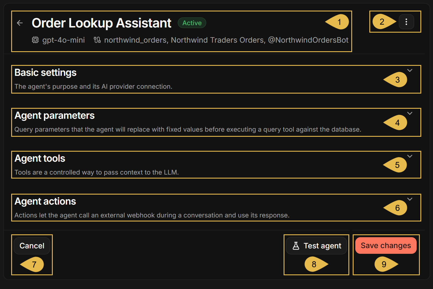 The agent's configuration