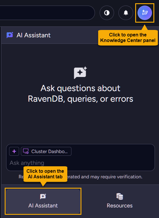 Knowledge Center panel