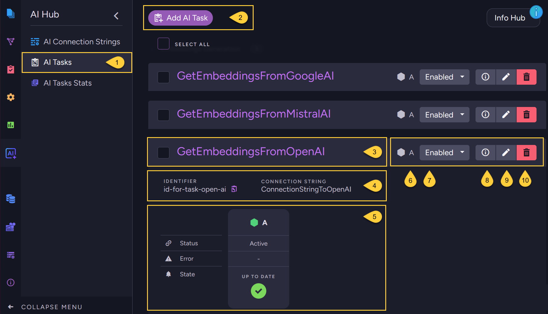 AI tasks list view
