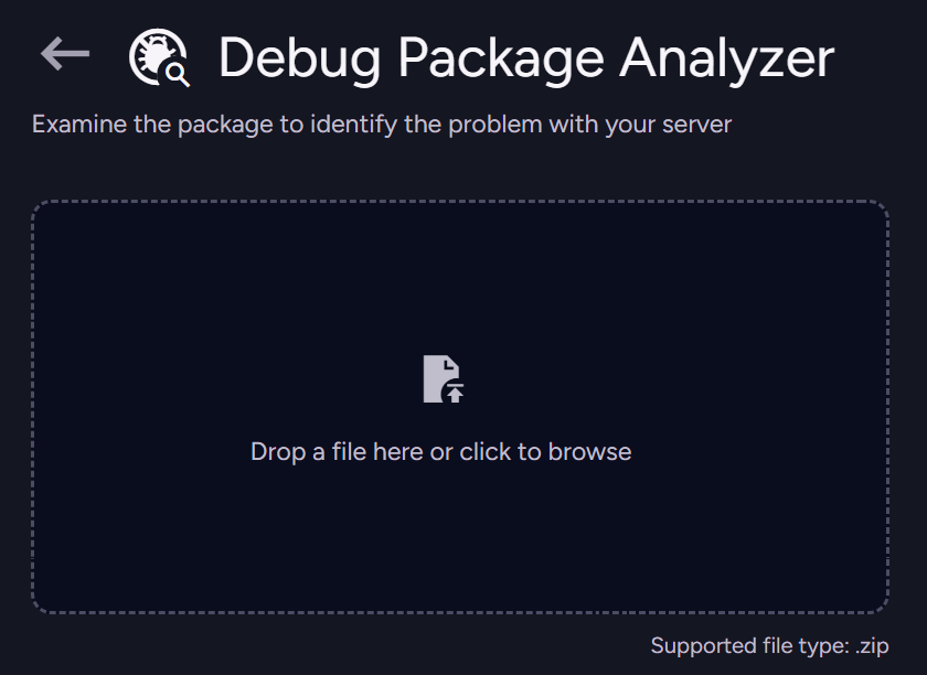 Debug Package Analyzer upload view