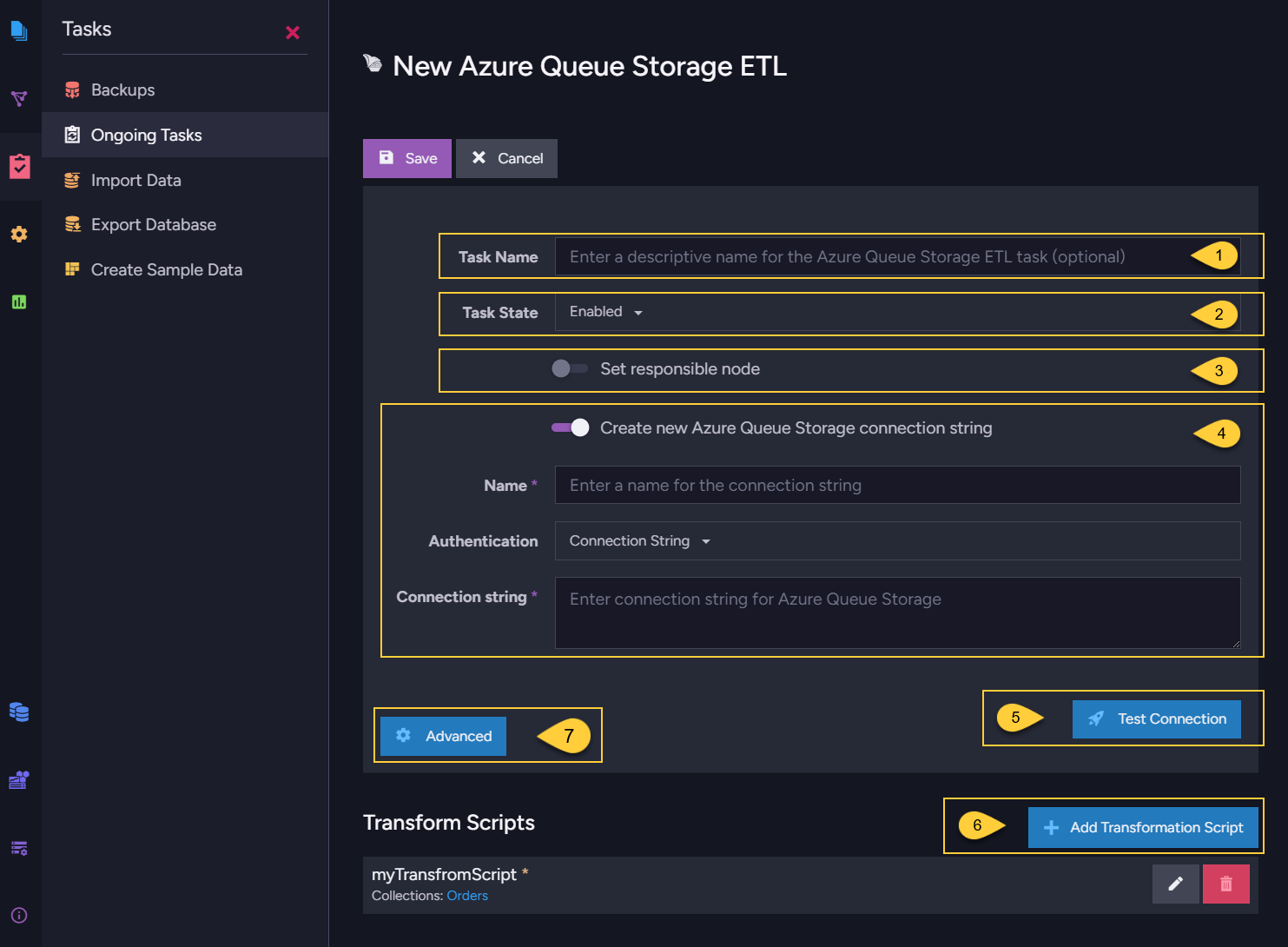 Define Azure Queue Storage ETL Task