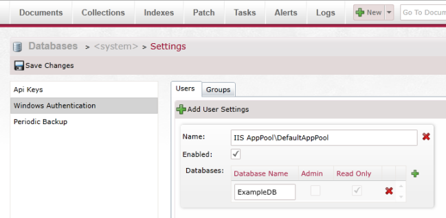 Figure 1: Windows Authentication settings