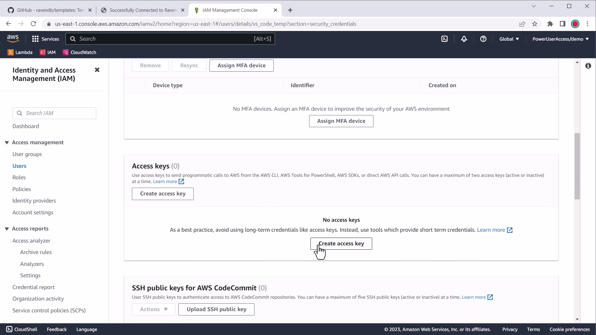 AWS access keys for Lambda deployment