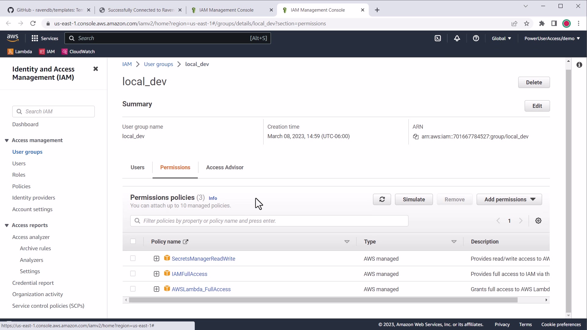 AWS IAM permissions for Lambda deployment