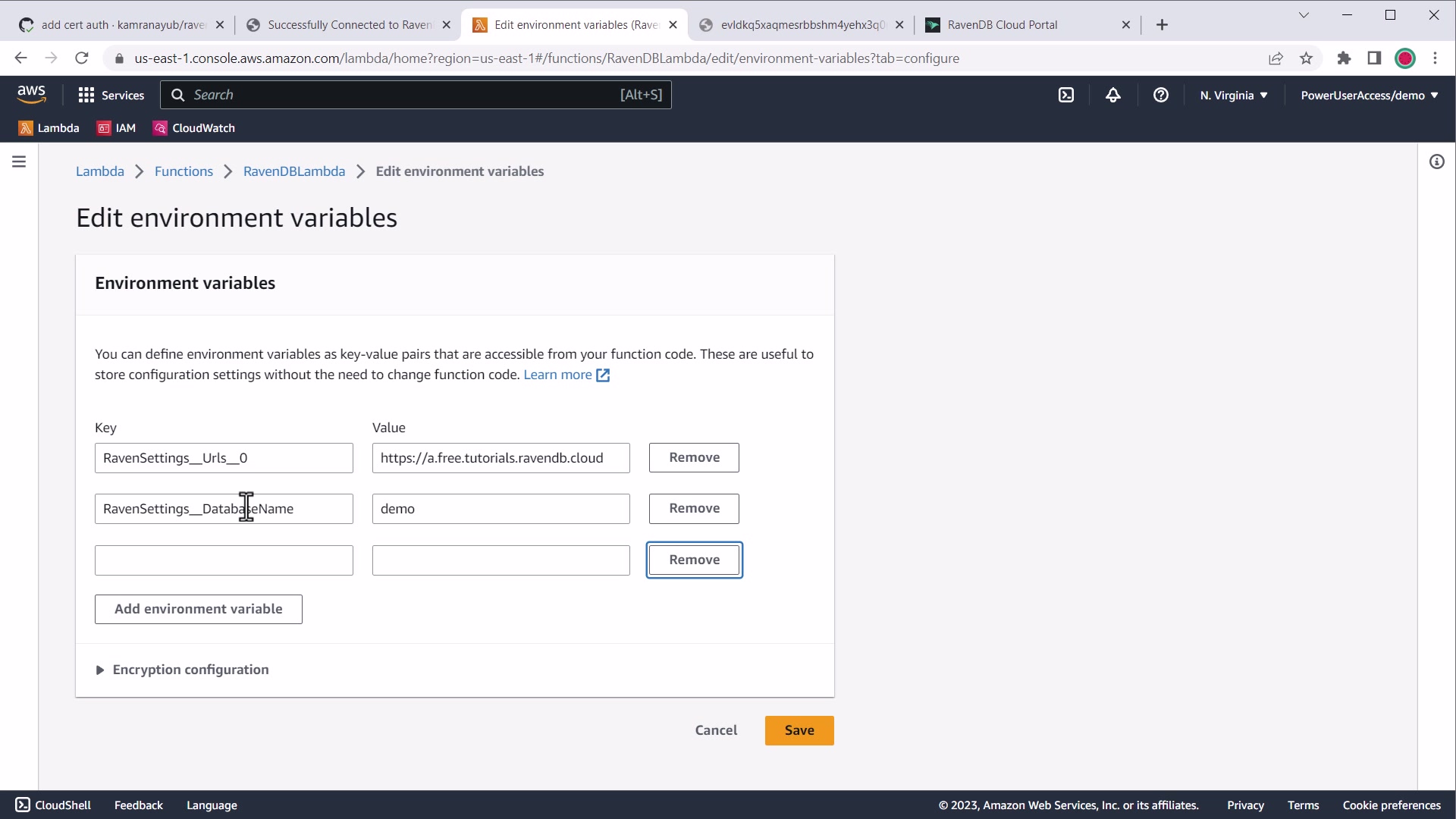AWS environment variable settings