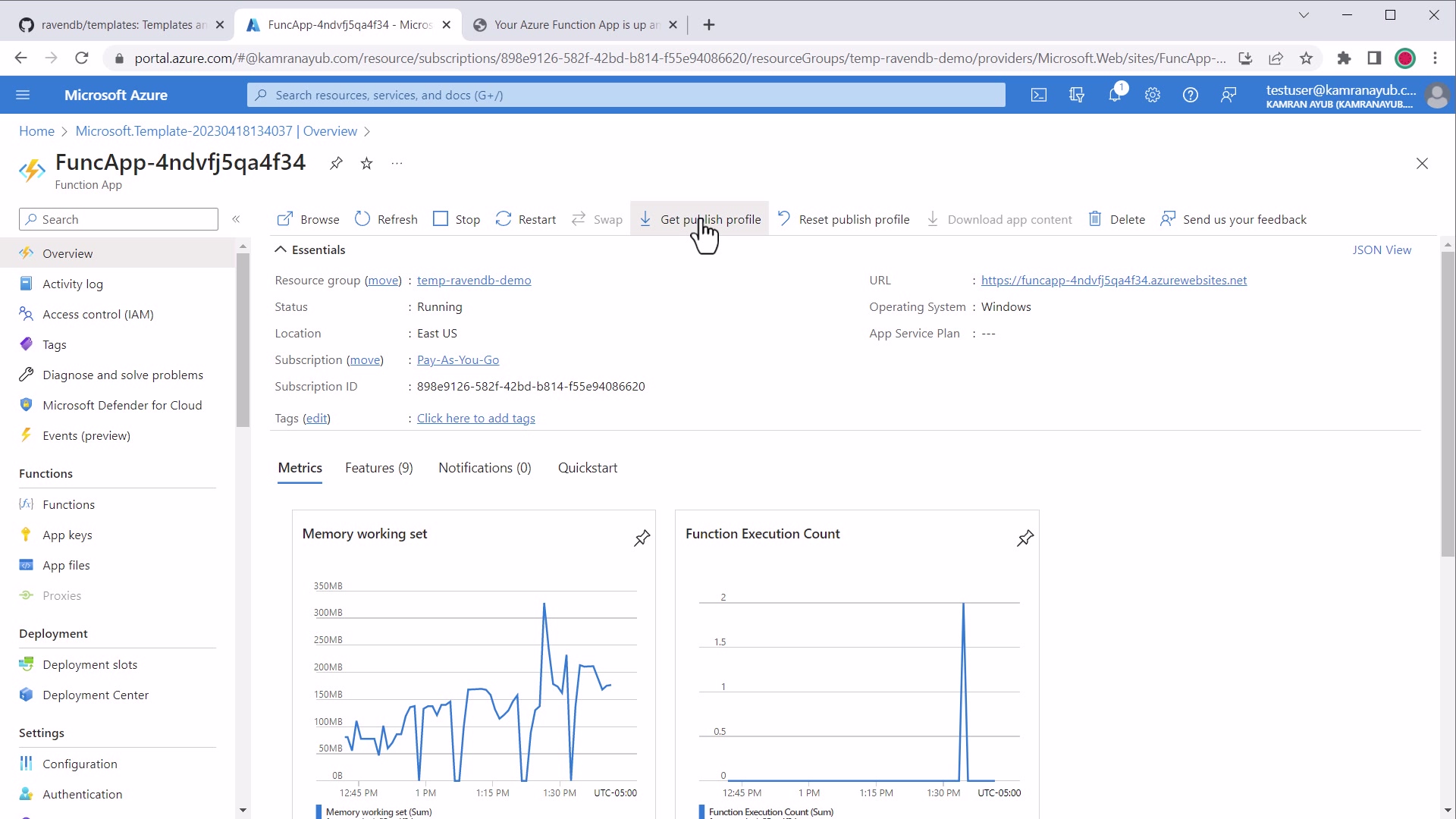download Azure publish profile