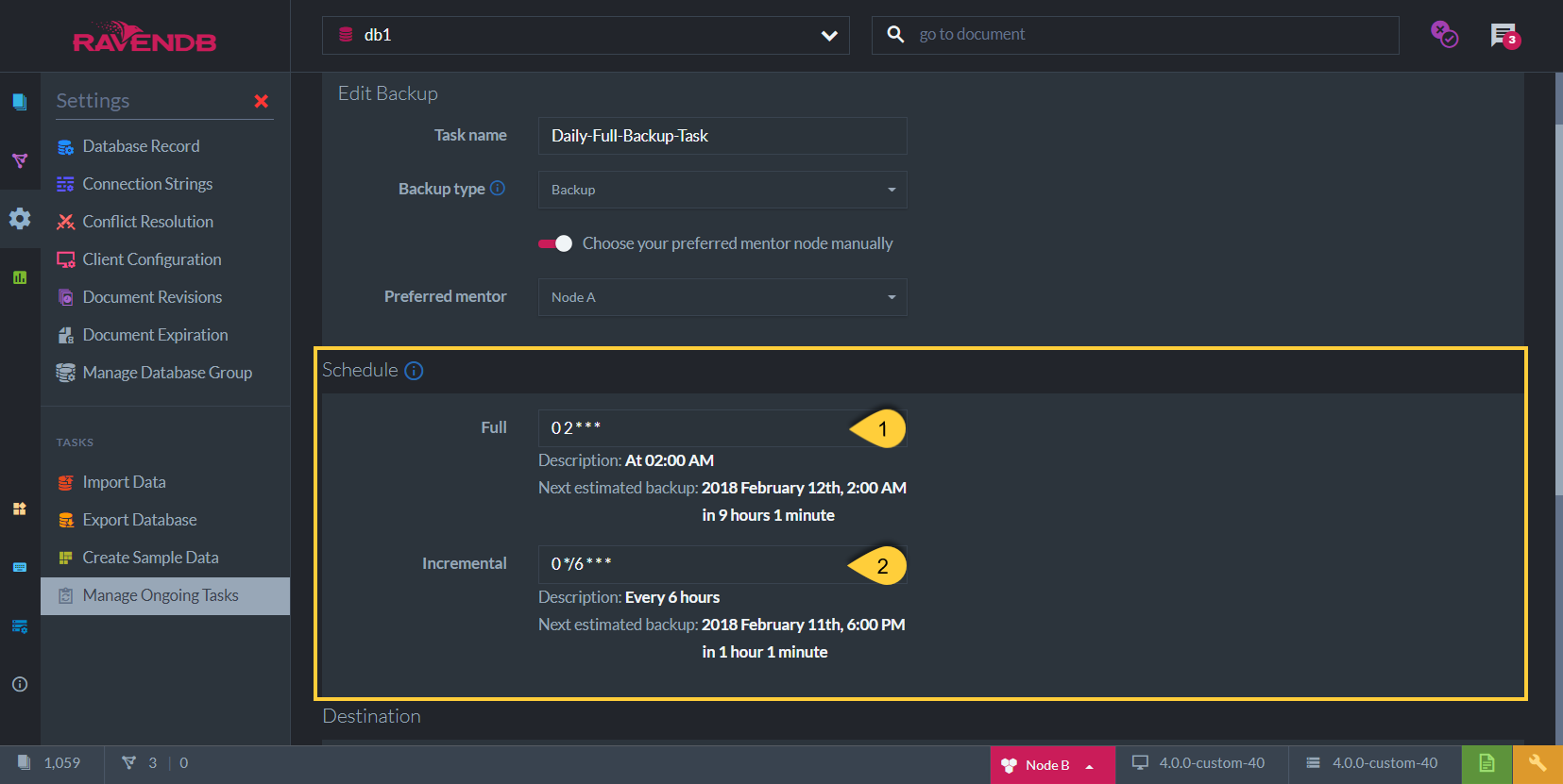 Figure 2. Backup Task Schedule and Content