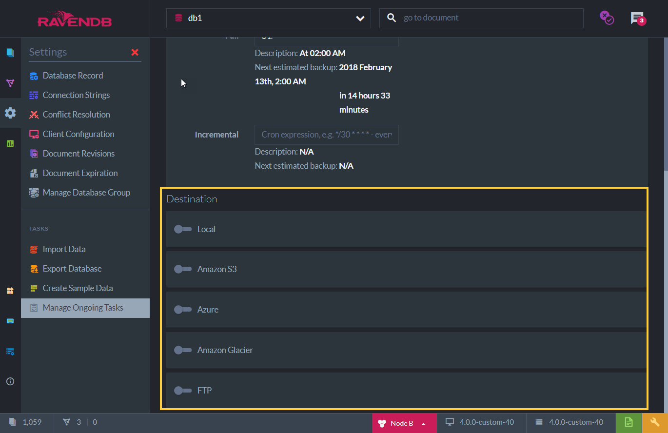 Figure 3. Backup Task Destinations