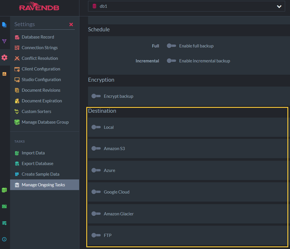 Figure 4. Backup Task Destinations