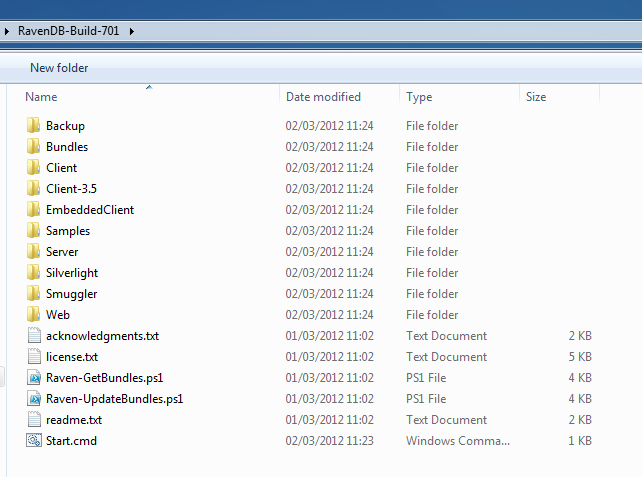 The folder structure in a RavenDB build package