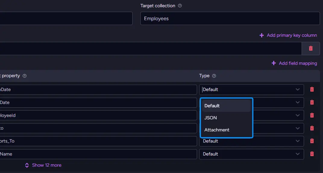 Mapping table columns and leaving the columns the application doesn't need out of the document
