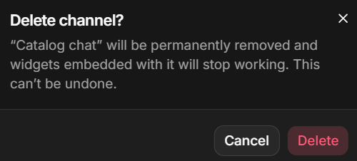 The Delete channel dialog