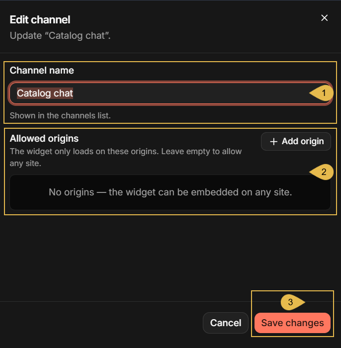 The Edit channel form