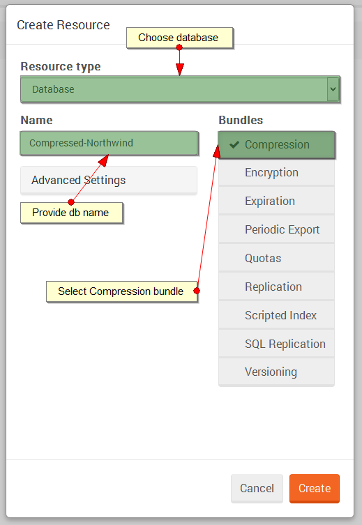 Figure 1. Studio. Compression. Create database.