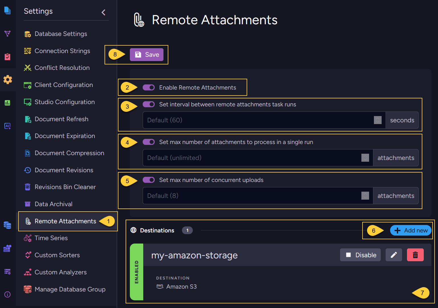 Remote attachments settings