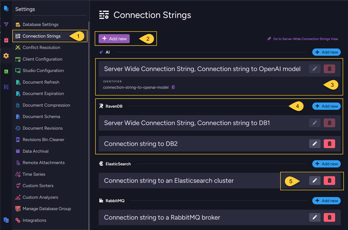 Connection Strings view - per database