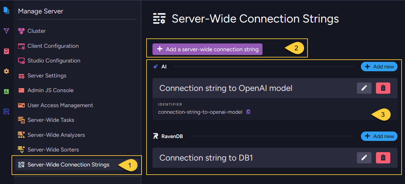 Connection Strings view - server-wide
