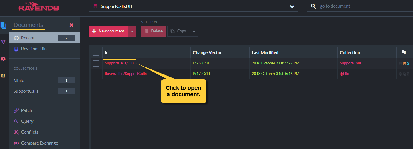 Figure 3. Choose a document whose counters you want to review or manage