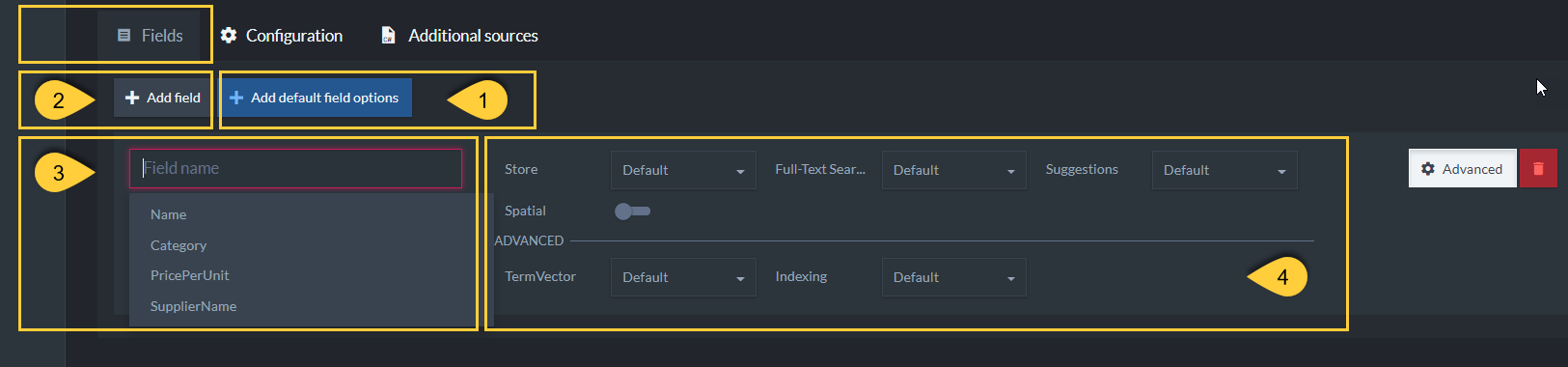 Figure 3. Index Field Options