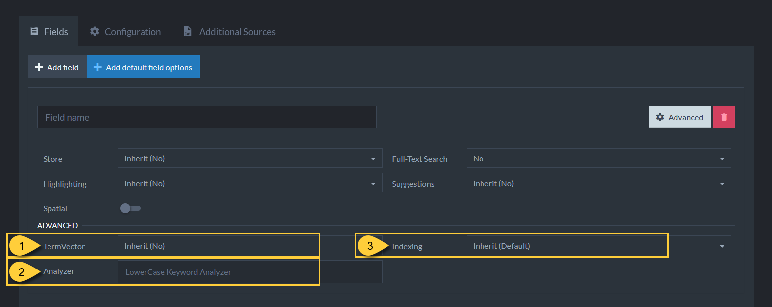 Figure 3c. Advanced Index Field Options