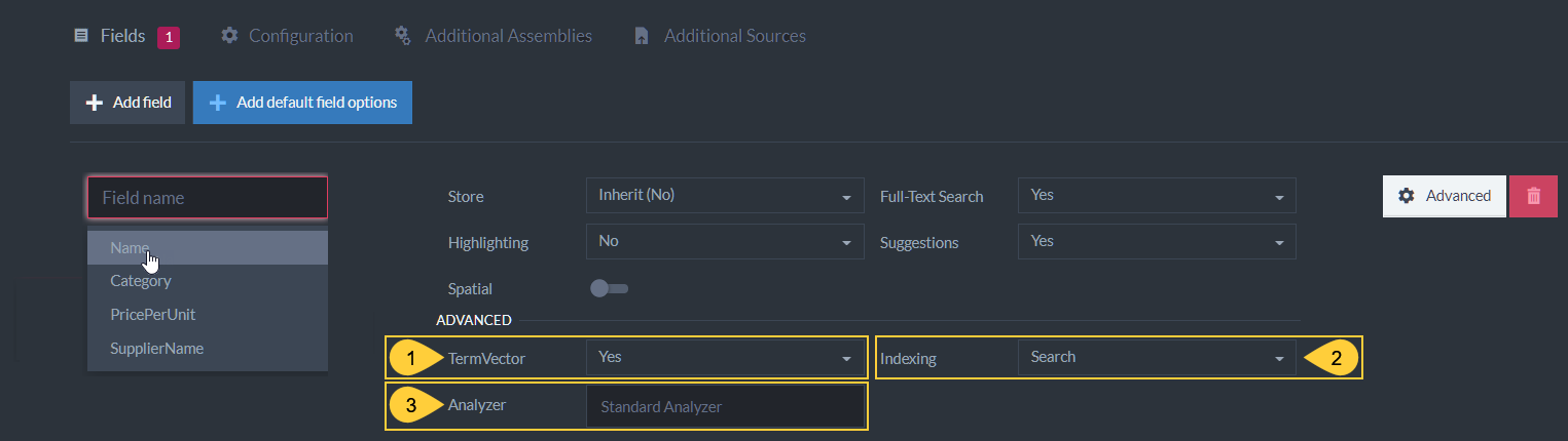 Figure 3b. Advanced Index Field Options