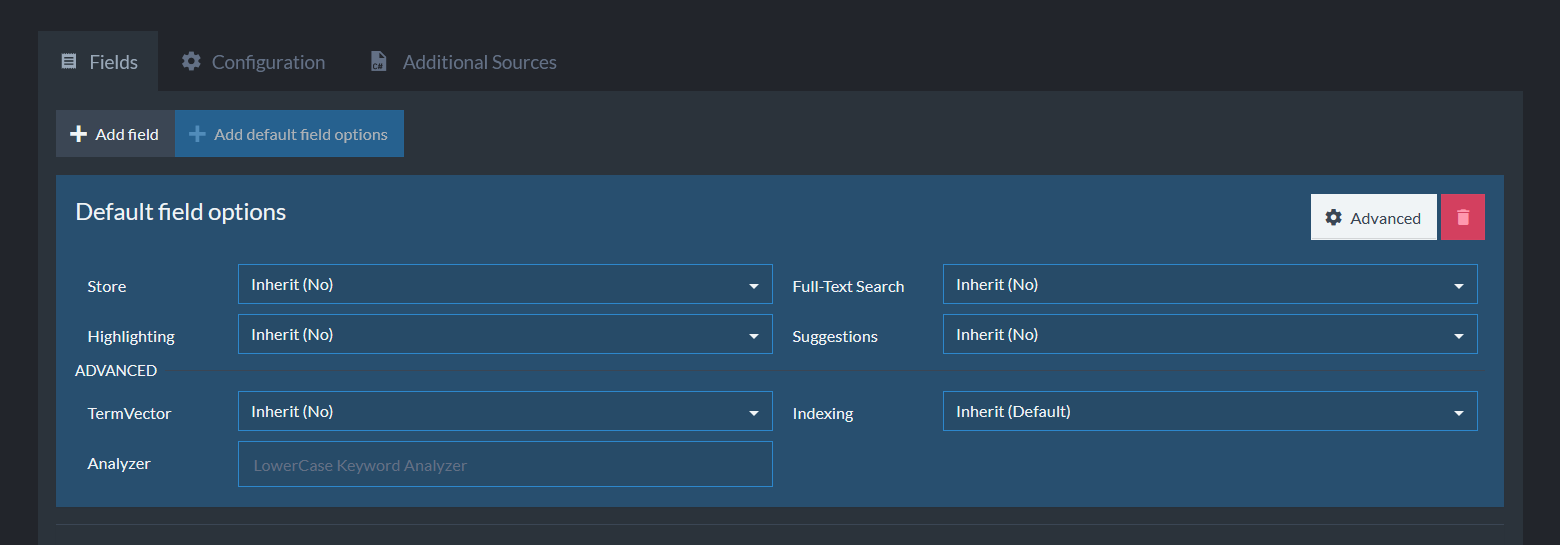 Figure 3b. Default Index Field Options