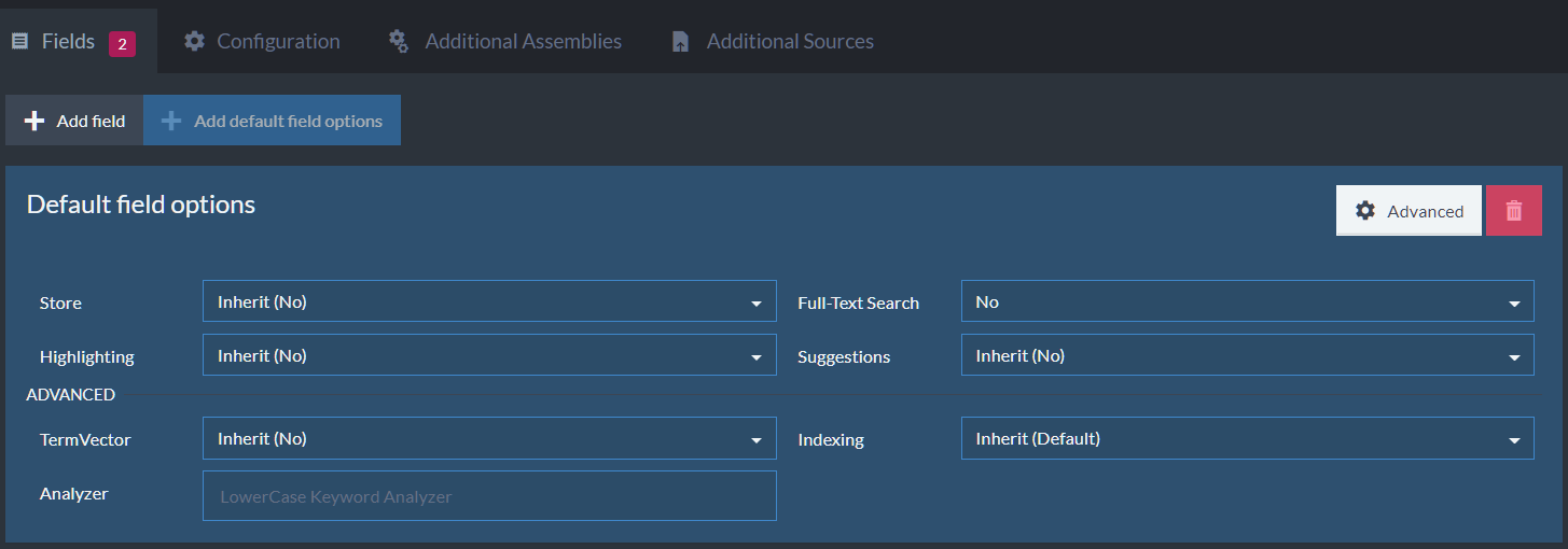 Figure 3c. Default Index Field Options