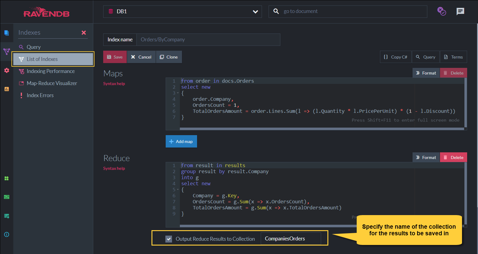 Figure 5. Save Map-Reduce Results into a Collection