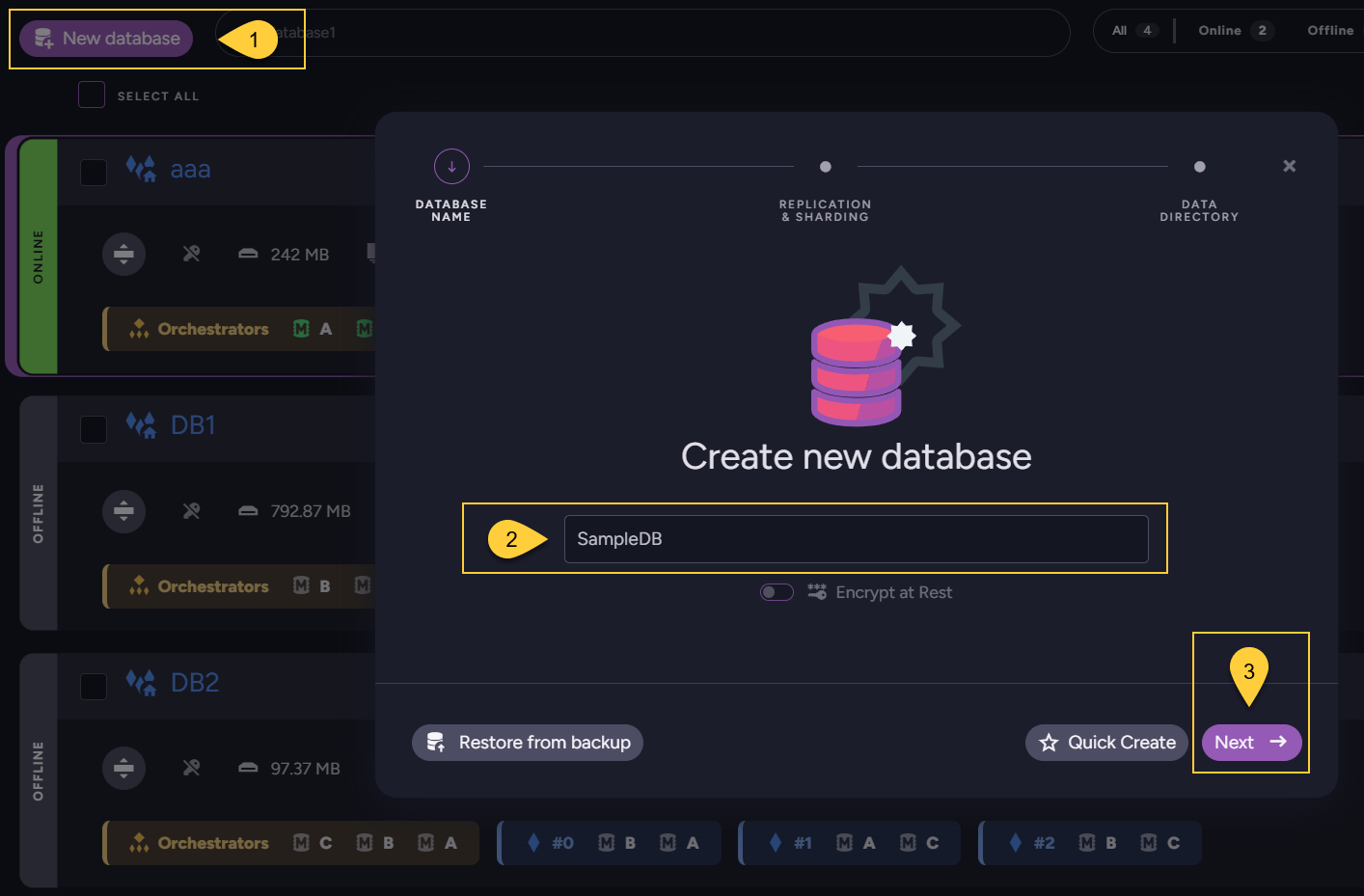 &quot;Create a new database&quot;