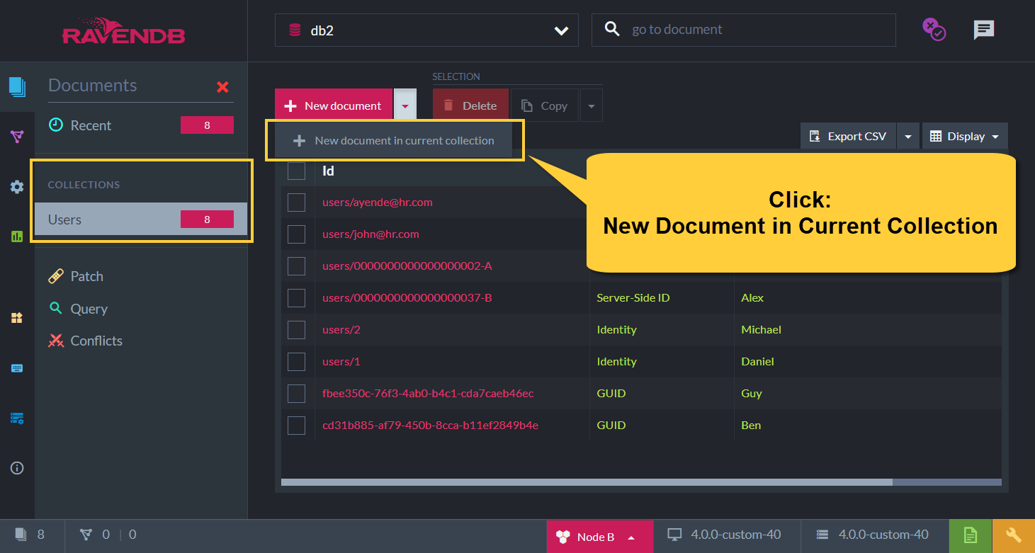 Figure 3. Create New Document in Current Collection
