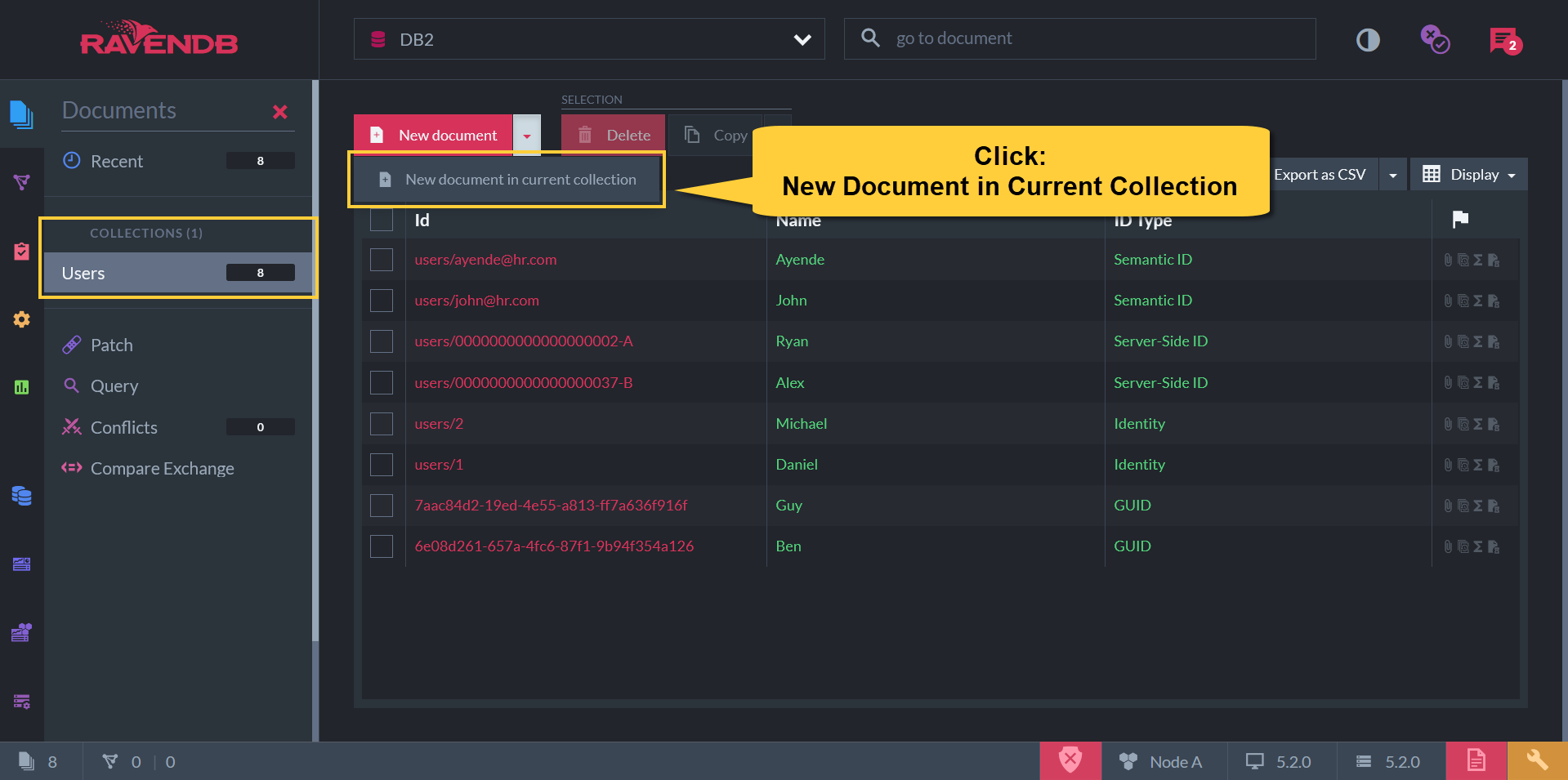 Figure 3. Create New Document in Current Collection