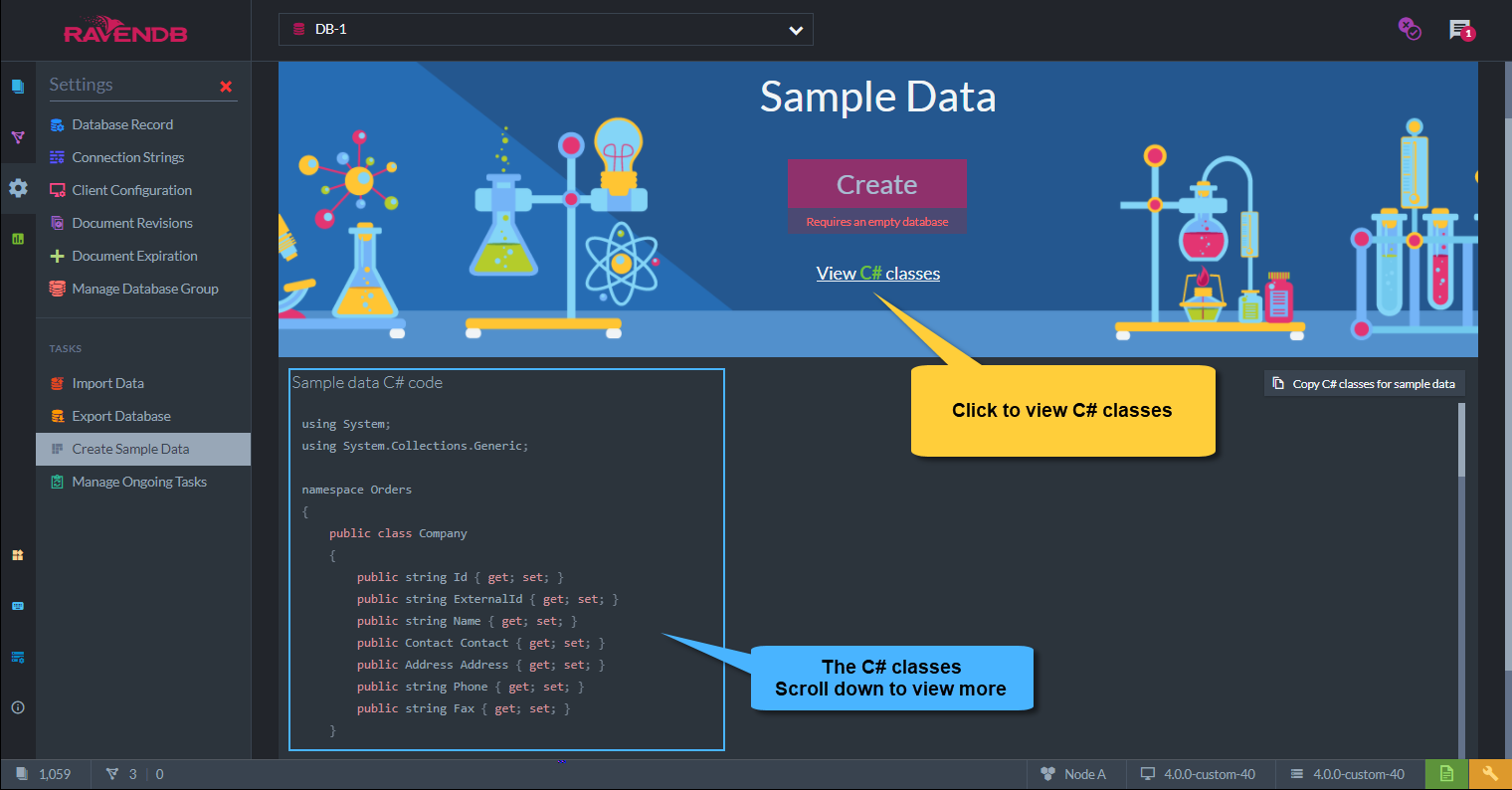 Figure 4. The C# classes used for the entities