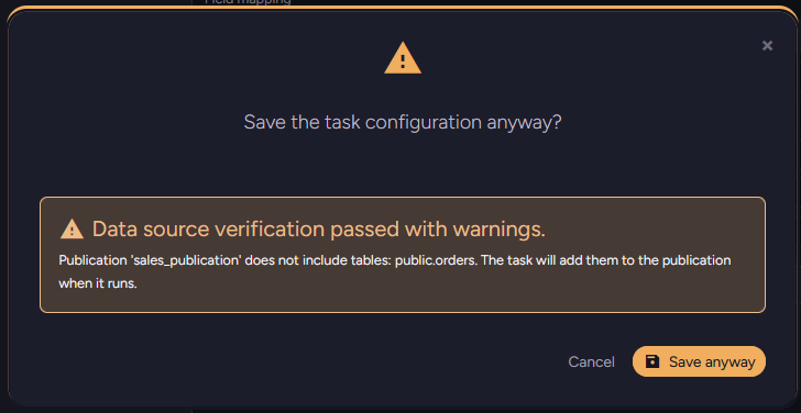 Save anyway confirmation