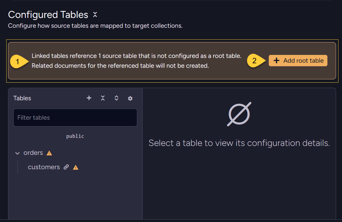 Missing root table warning