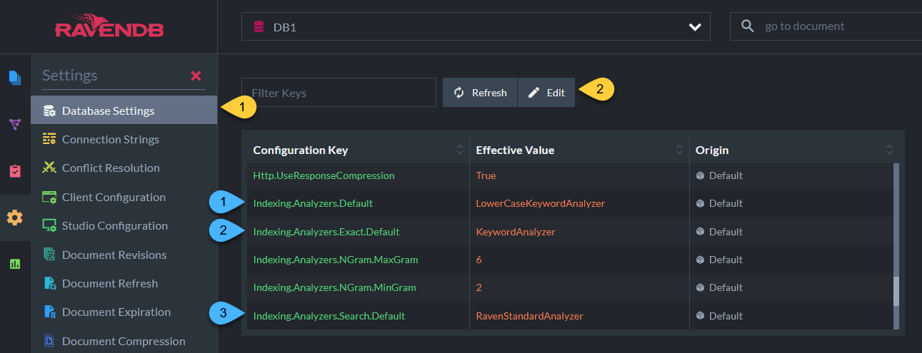 Figure 4. Database Settings View