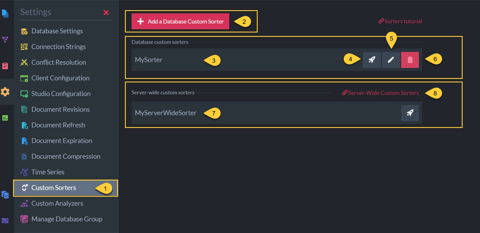 Figure 1. Database custom sorter view